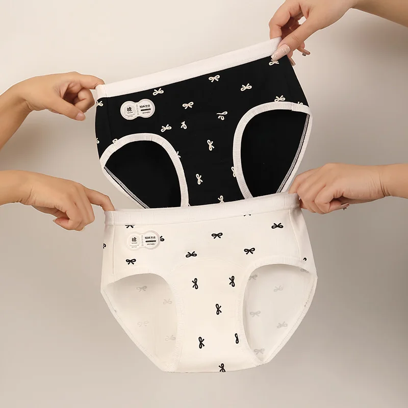 3Pcs Fashion Women Briefs Panties Women's Lingerie Bow Pattern Underwear Lady Triangular Panties Set Sexy Female Cotton Japanese