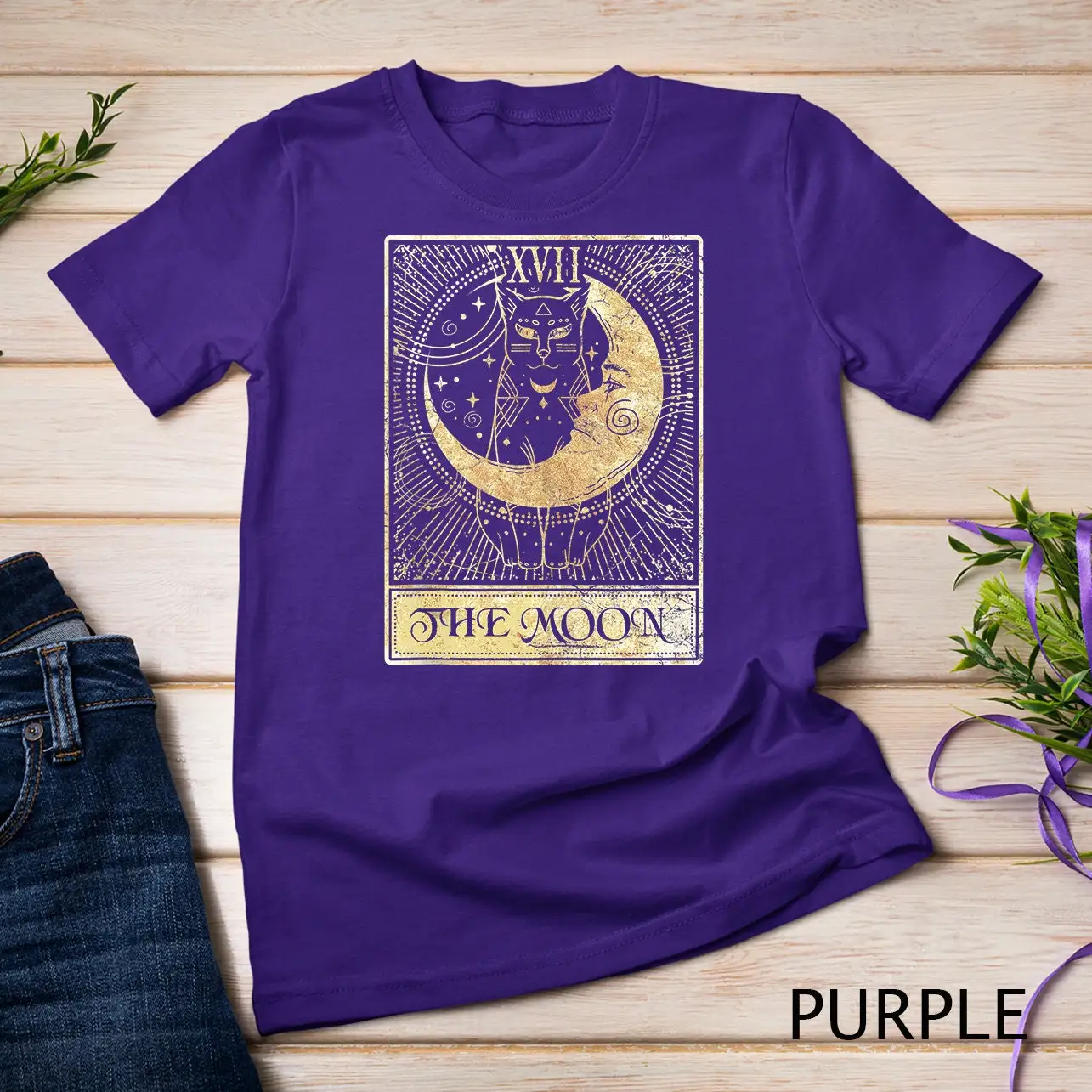 

The Moon Tarot Card Crescent Cat Night Halloween Costume T Shirt Sweat