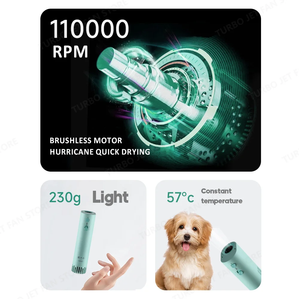 Hair Dryer for Dogs High-power Negative Ion Pet Grooming Hair Dryer Silent Beauty Bristles Quick Blowing Hanging Neck Portable