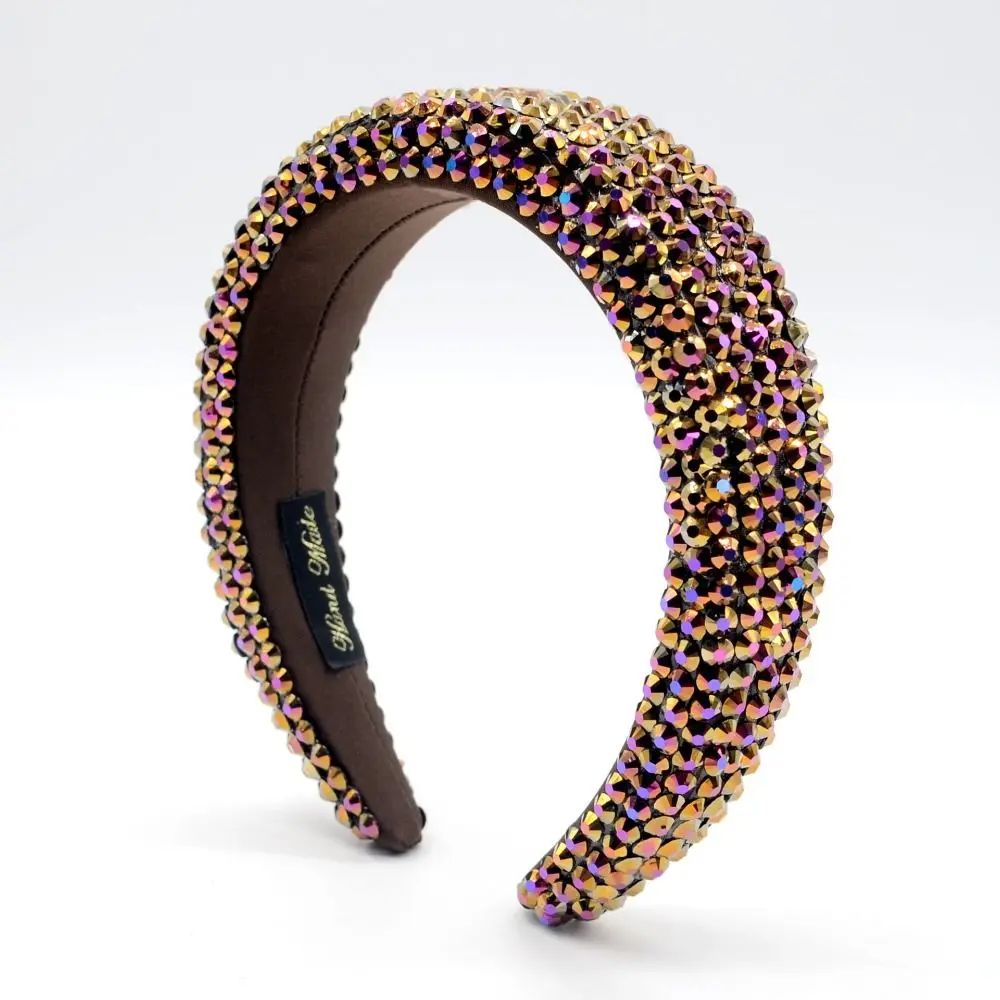 

Wide Brim Full Rhinestone Headband Shiny Handmade Women Head Hoop Thickened Padded Design Hair Accessory Bridal Event