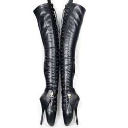 Caca Frauen Schritt Stiefel, Oberschenkel hohe Botas, Männer Fetisch Pole Dance Schuhe, 18cm, schwarz, weiß, groß 36-46, angepasst, Landung schiff