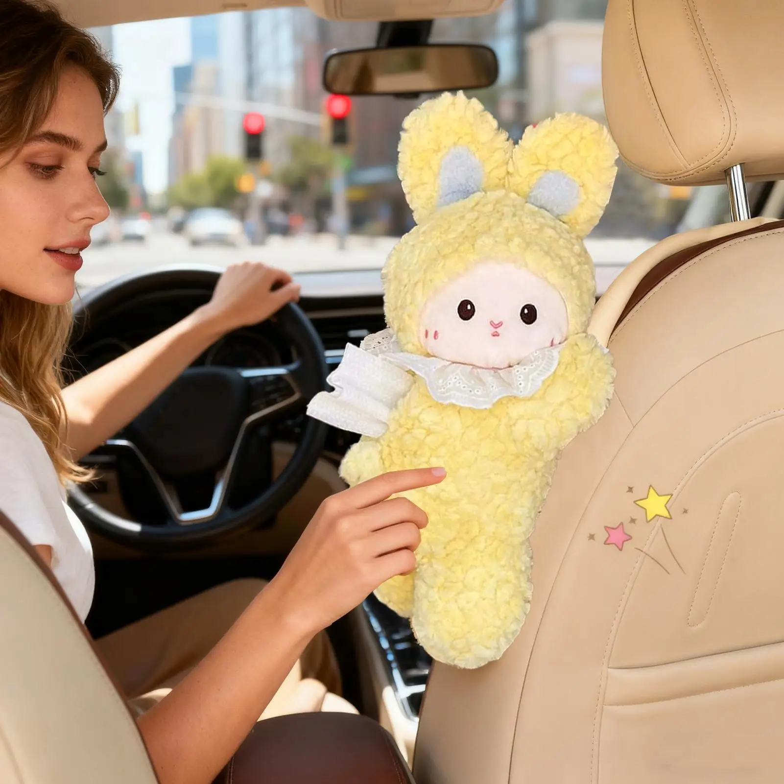 

Tissue Holder For Car Cartoon Rabbit Napkin Dispenser Plush Car Paper Boxes For Truck RV Headrest Visor Console Armrest Desktop