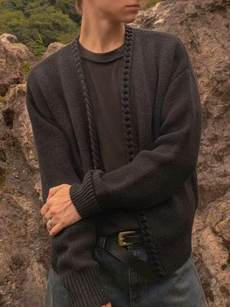 Giacca maglione a punto aperto primavera autunno uomo cardigan casual in maglia tinta unita uomo streetwear cappotto in maglia slim fit vintage