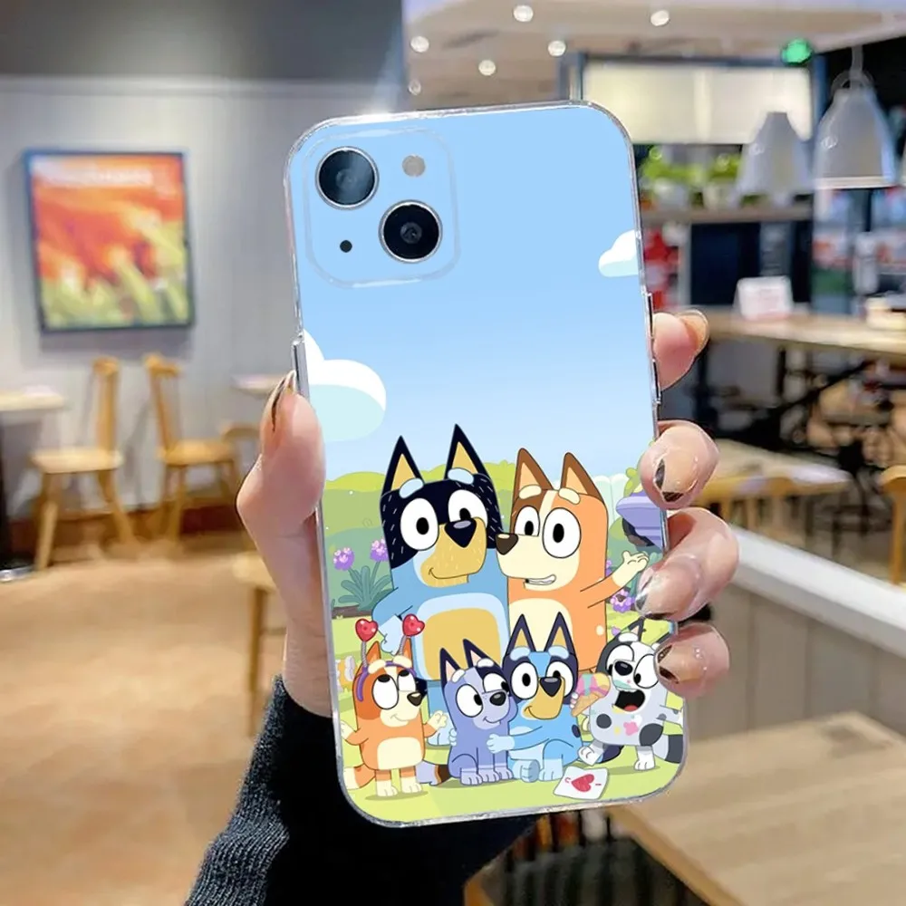 Dog Cartoon B-Bandit C-Chilli Phone Case For iPhone 16,15,14,13,12,11 Plus,Pro,Max,XR,XS,X,7,8,SE,Mini Blueies Transparent Soft