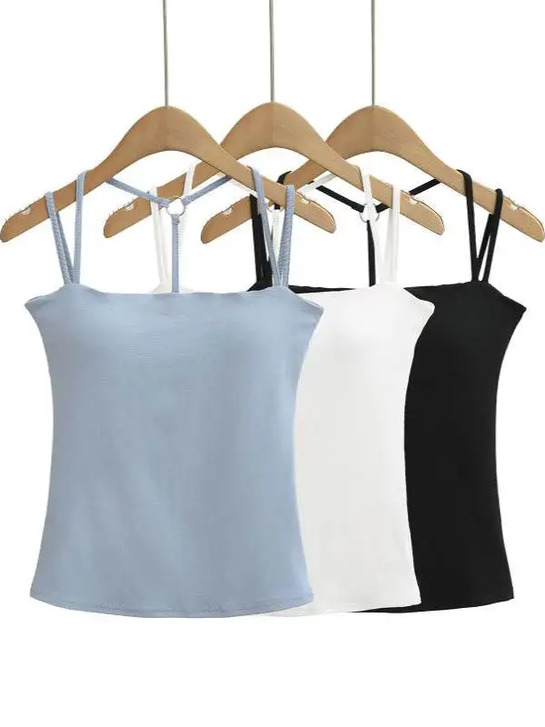 

Street Sle Spicy Girl Multi-Strap Elastic Band Chest Pad Slimming Vest ow Clavicle ort Length Color Trendy Top