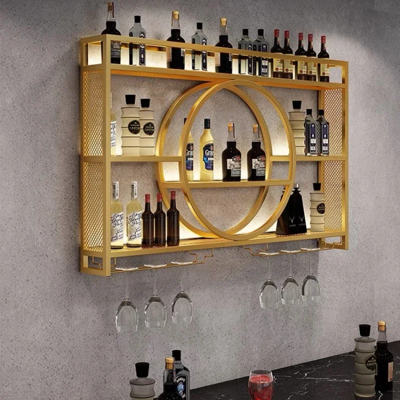 Bottle Storage Movable Commercial Bar Showcase Furniture Farmhouse Cabinet Liquor Bottles Wine Rack Buffet Wall Shelf Club Home