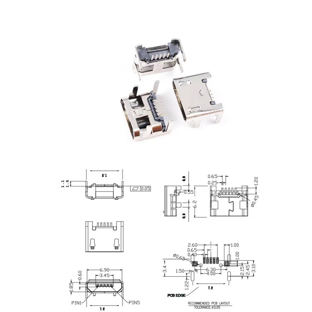 عالية الجودة المصغّر USB نوع B 5pin أنثى المقبس 4 أرجل عمودية لحام موصلات لثنائي الفينيل متعدد الكلور آلة الذكية واجهة موصل