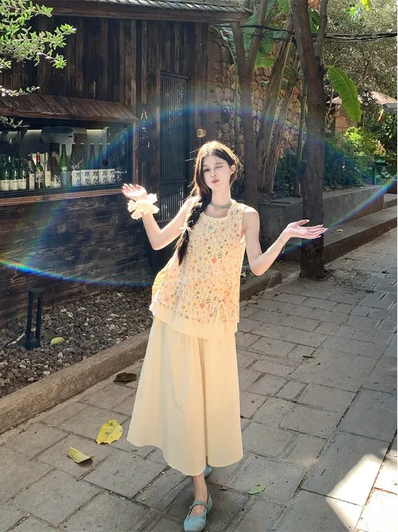 

Лето 202, женский жилет с принтом Svel, повседневная утягивающая корейская верхняя одежда с поясом и узлом, топ Faion Set