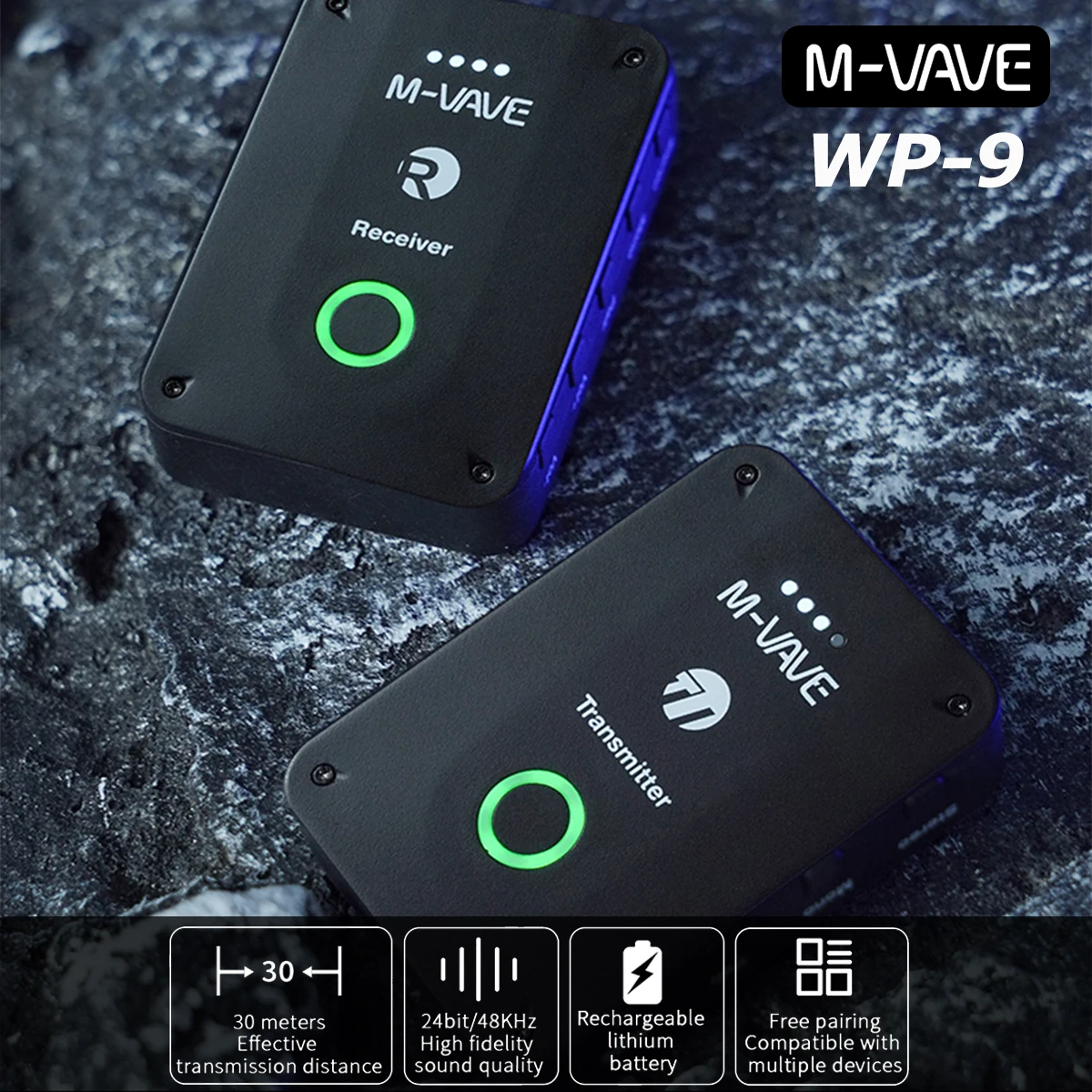 M-VAVE WP-9 2.4GHz Wireless In-Ear Monitor System – 30m Range, 24bit/48kHz, 1TX+1RX or Single TX/RX Available