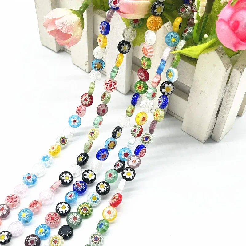 6/8/10mm Multicolour and Porcelain White Flat-back Beads Evil Eye&Flower Glass Beads for Jewelry Making DIY Accessories