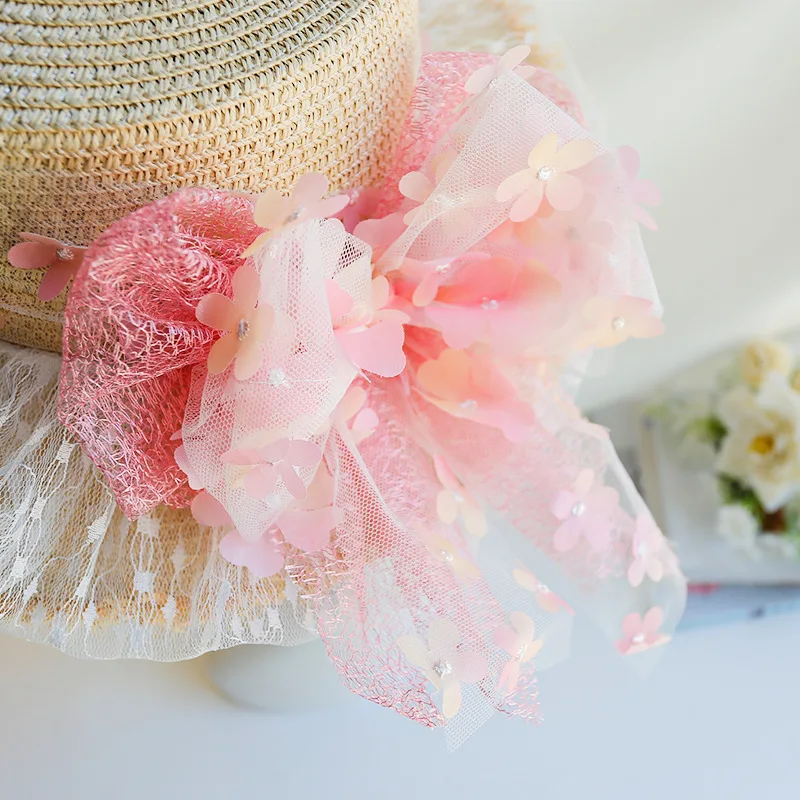 Straw Hat for Women, Summer Hat with Lace and Ribbon, Beach Hat, Actress Hat Lolita Cute, Tea Party, Dress Hat