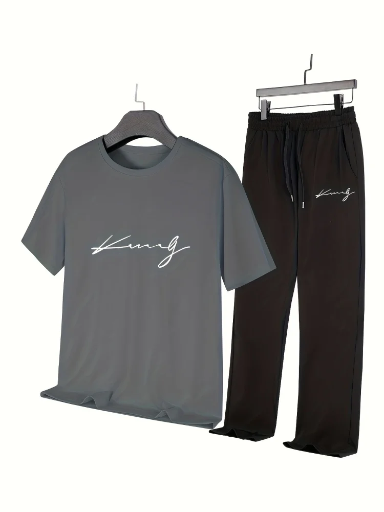 

Новый модный мужской комплект 2026 года: футболка с принтом и коротким рукавом, брюки с карманами на шнурке – летний повседневный комплект для гольфа из двух предметов