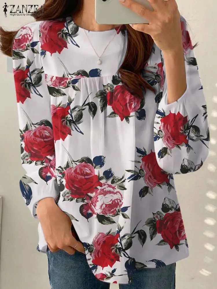 Zanzea Frauen Vintage Blumen gedruckt Bluse lässig Urlaub Party Blusas weibliche Tunika Tops Mujer Frühling elegante Langarmhemd