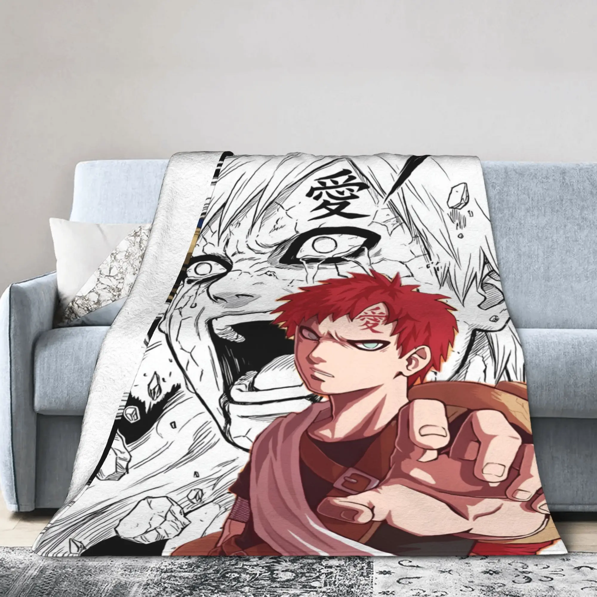 Custom Ultra-Soft Fleece Gaara Japan Comic Throw Blanket Warm Flannel Calabash Blankets for Bed Office Sofa Quilt