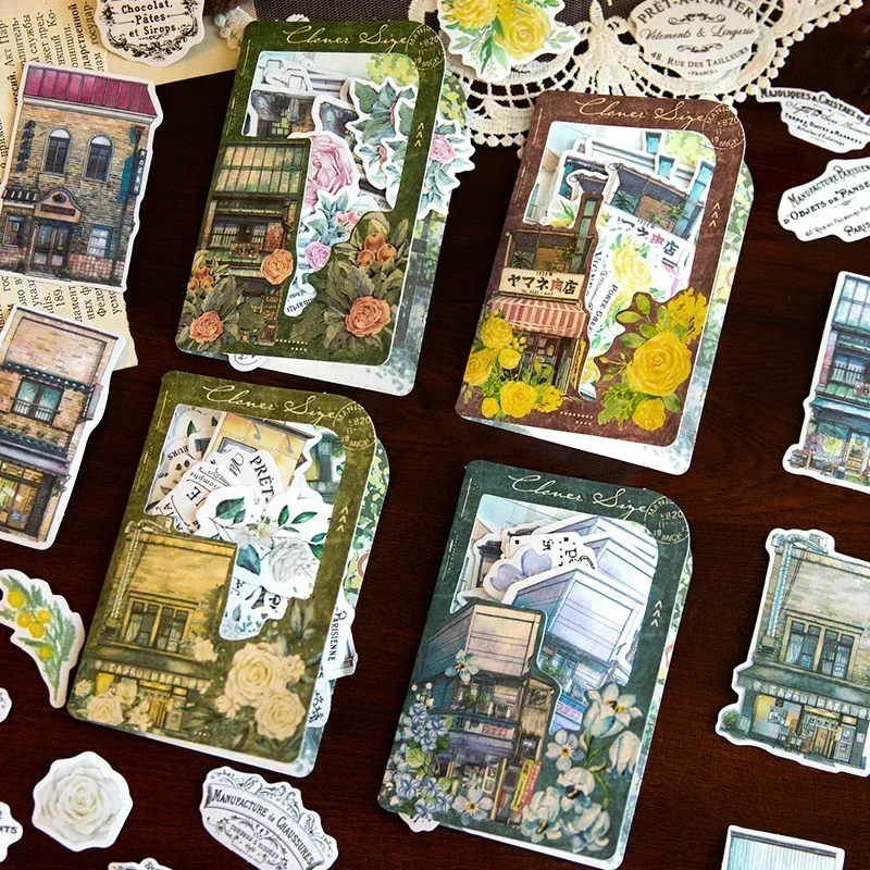 

45Pcs School Sticker Collage Material Decorative Paper Stickers Corner Flower Scrapbook Stationery Supplies 106*73MM