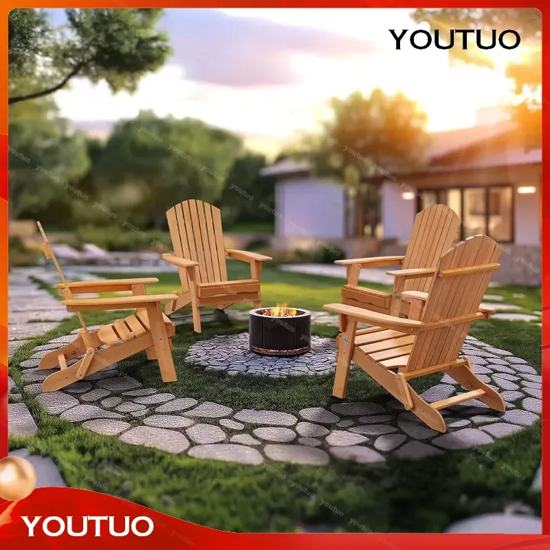 Folding Adirondack Chairs Set of 4 Foldable Fire Pit Chairs   Patio BBQ Porch Yard Pool