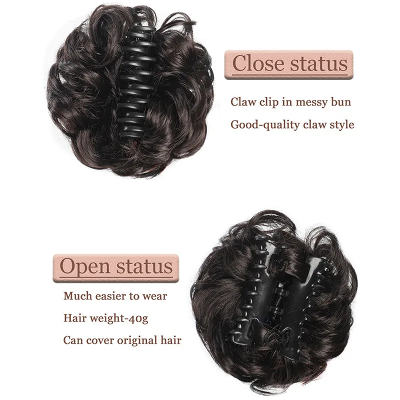 6inch-Synthetic Fiber Hair Messy Curly Hair Claw Clip Bun - Easy to Wear for Women Girls Hairdressing Hair Grips