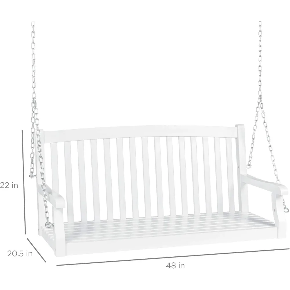 Columpio de madera de 48 pulgadas para terraza exterior con cadena de instalación, diseño trasero curvo, capacidad de carga de 500 libras, blanco