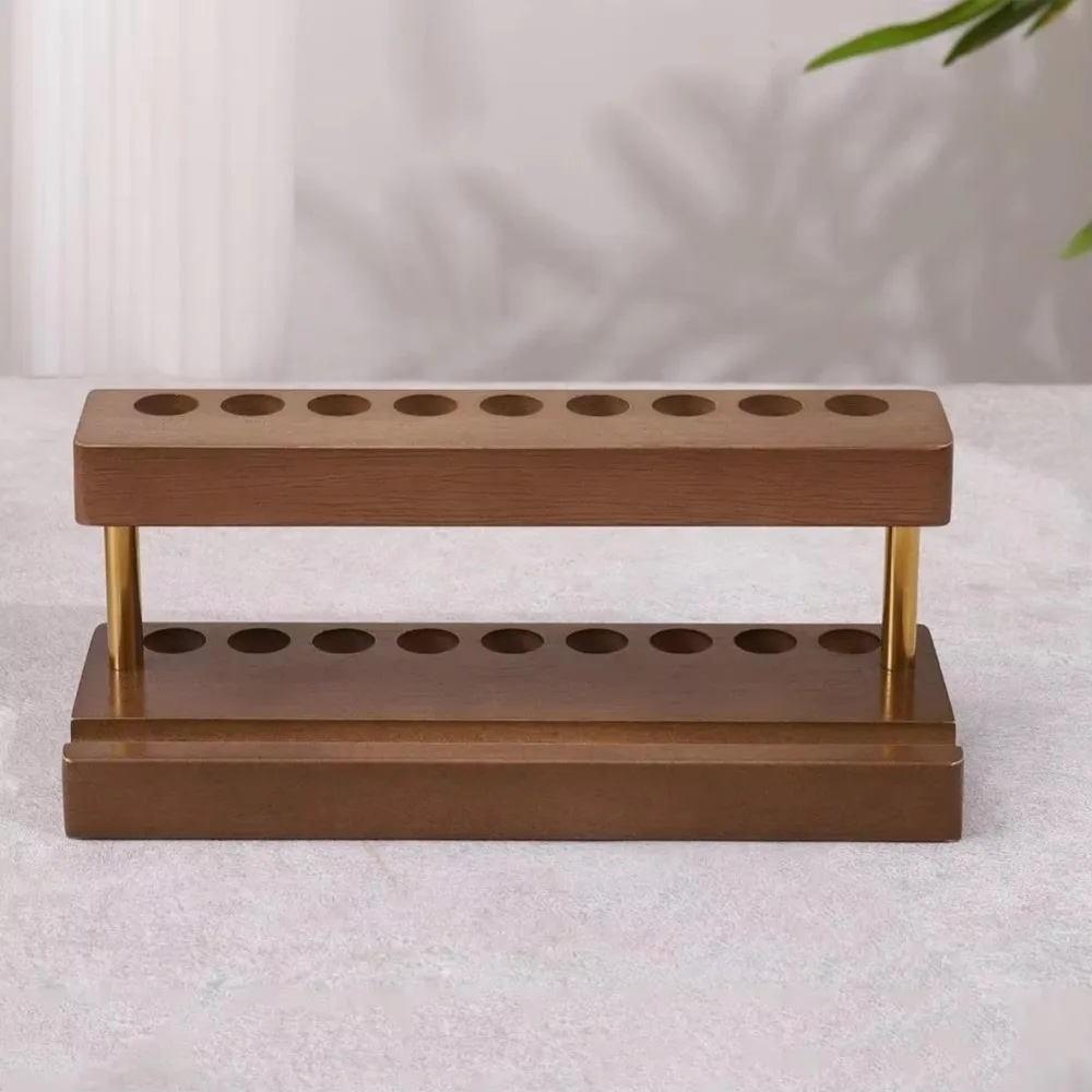 Modern Walnut Wood Pen Holder 9 Slots Sleek Desk Organizer Pen Stand For Office School