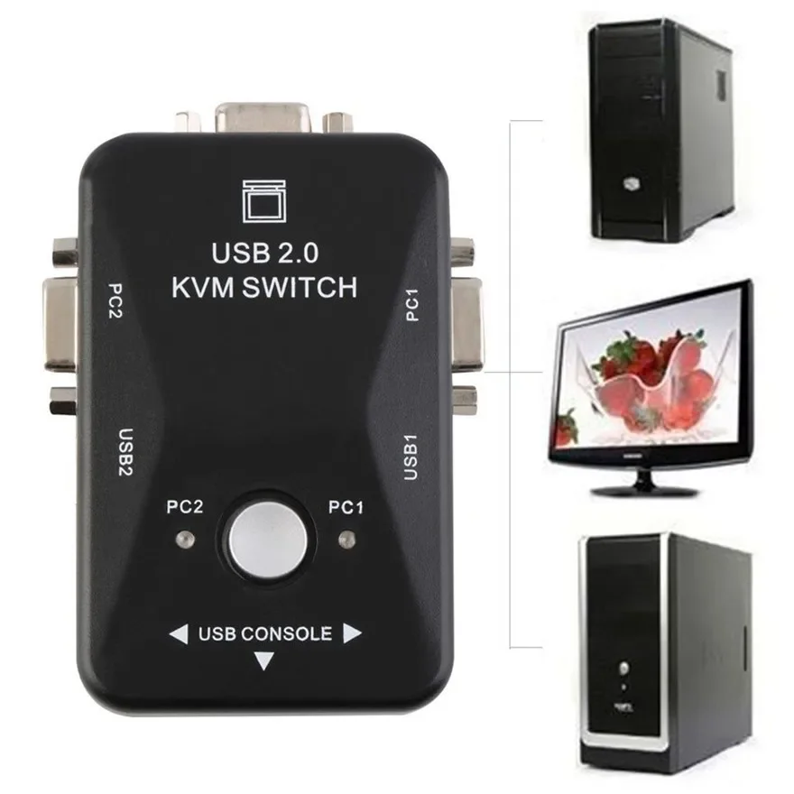 USB KVM Switch 2 Port VGA SVGA Switch Box USB 2.0 KVM Mouse Switcher Keyboard 1920*1440 VGA Splitter Box Sharing Switch