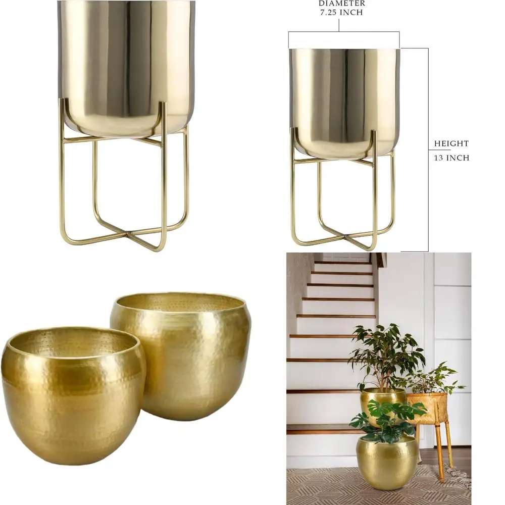 

Стильный набор из четырех золотых горшков со съемными металлическими подставками, элегантные декоративные цветочные горшки для домашнего декора