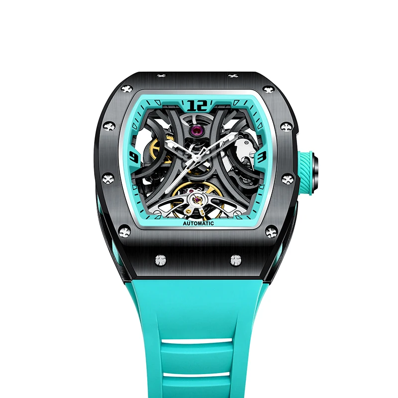 ساعة أوتوماتيكية بنمط جديد بقرص تونيو وحزام سيليكون مقاوم للماء ساعة يد ميكانيكية رياضية من الفولاذ المقاوم للصدأ 2025