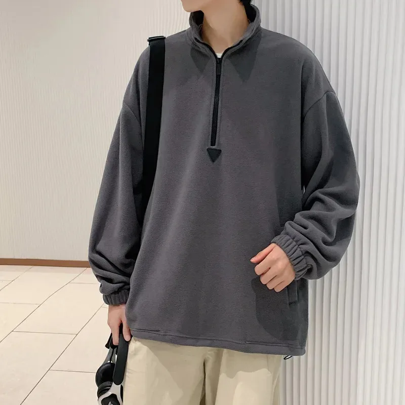 

Men's Fleece Hoodie High Neck Pullover Sweatshirt Solid Color Oversize Autumn Winter Casual Outerwear Comfortable Soft Fabric