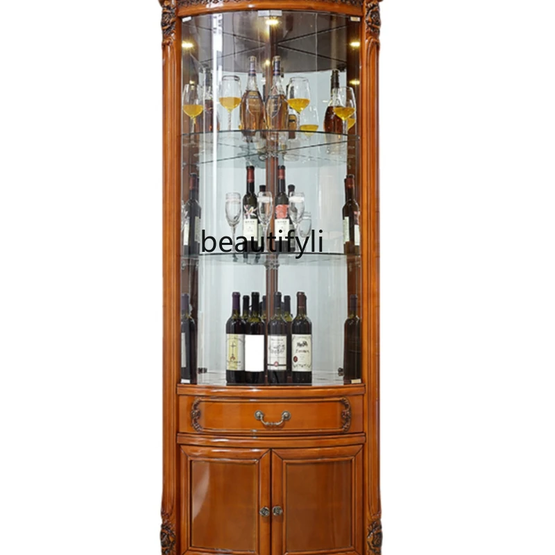 

European-Style Retro Solid Wood Triangle Wine Cabinet Corner Corner Cabinet Triangle Living Room Corner