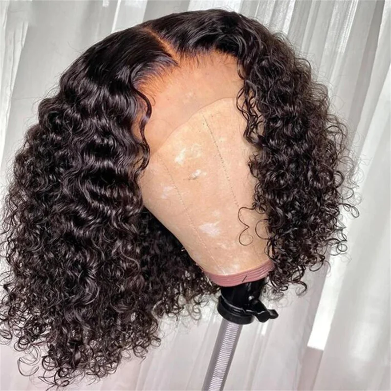 Soft Natural Black Short Bob 180Density Kinky Curly Lace Front Wig For Women BabyHair Heat Resistant Preplucked Glueless Daily