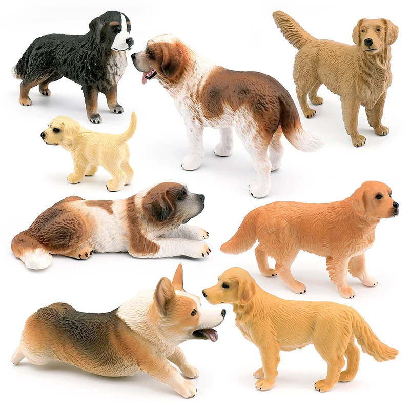 Simulation Cute Pet Golden Dog Animals Model Action Figures Corgi St. Bernard Bona Miniacture Education Decora Toys For Children