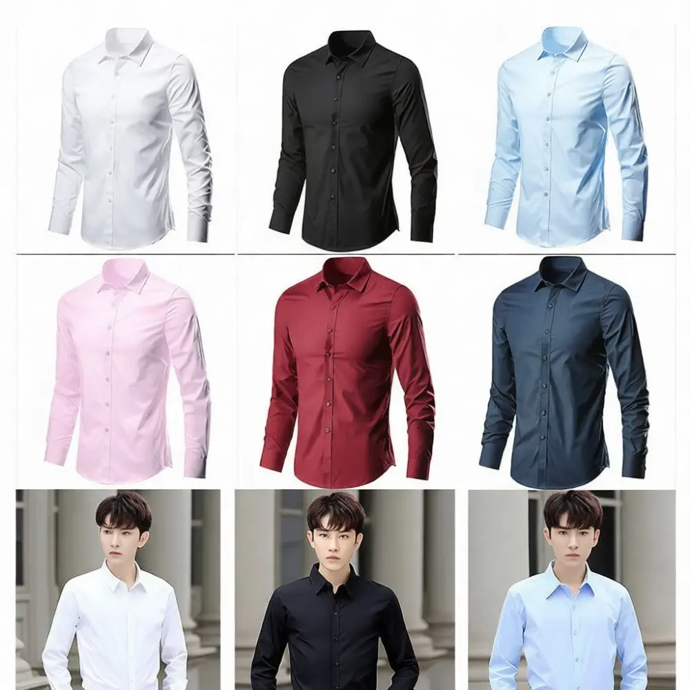 New Mens Long Sleeve Dress Shirt Formal Business Slim Fit Professional Career Wear Non Iron Solid Casual Button Up Shirts