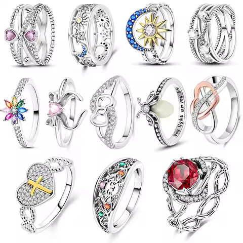 925 Silver Original Ring For Woman Firefly Moon Wedding Anniversary Gift Fashion Jewelry