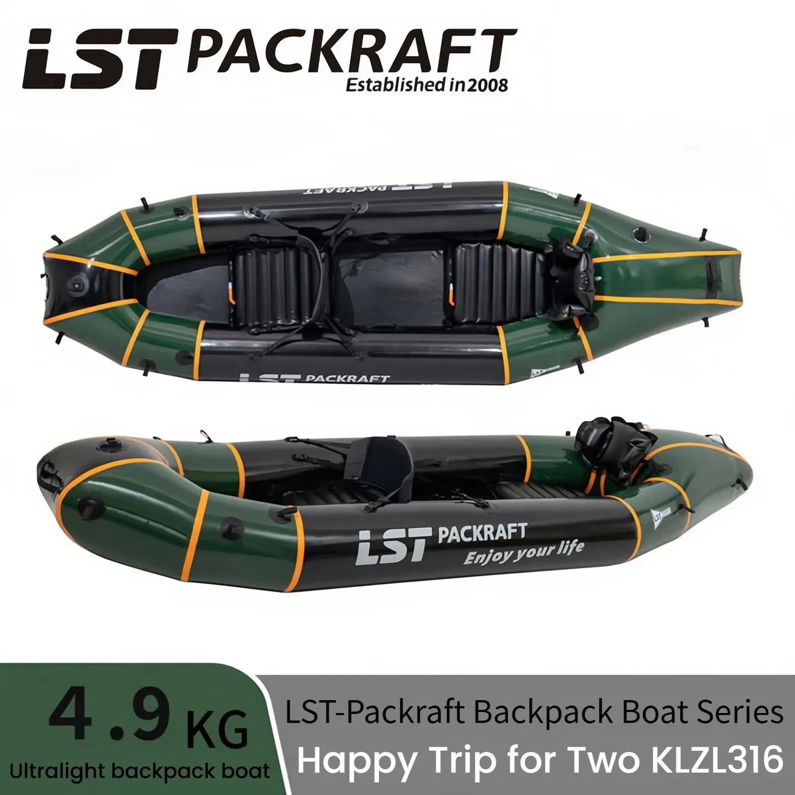 LST KLZL-316 2-Person Inflatable Kayak Family Lightweight Portable Backpack Boat for Outdoor Drifting