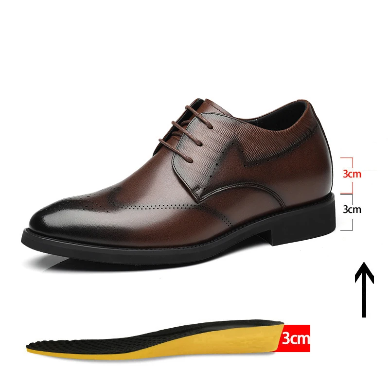 

Elevator Brogue Lifts Shoes With Heels Height Shoes Genuine Leather Man Heeled Wedding Brogues 6CM/8CM