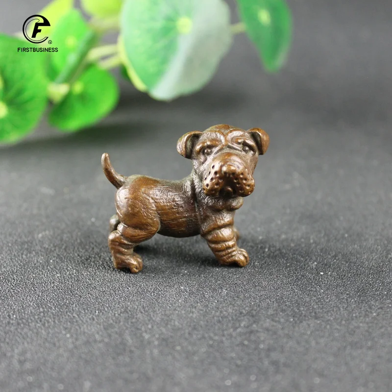 Antique Copper English Bulldog Figurines Miniatures Home Decorations Crafts Vintage Animal Tiger Dog Small Statue Desk Ornaments