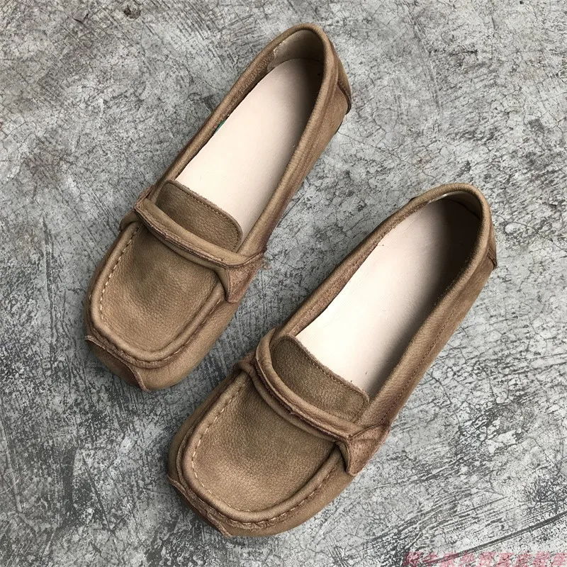 

Women's loafers cowhide soft retro retro flat leather healthy women's shoes