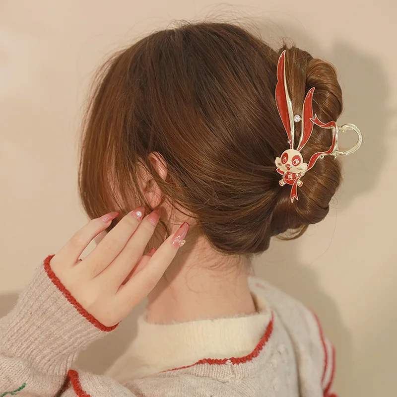 VANIKA New Red Metal Hair Clip cute Rabbit Bunny hair clips Ponytail Claw Clip women girls Fashion headwear Hair Accessories