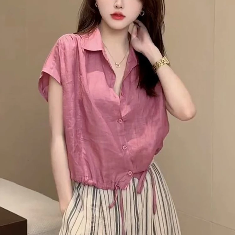 Summer Casual Comfortable Breathable Short Sleeved Shirt Fashionable Temperament Lady Elegant Loose Covering Meat Women\'s Top