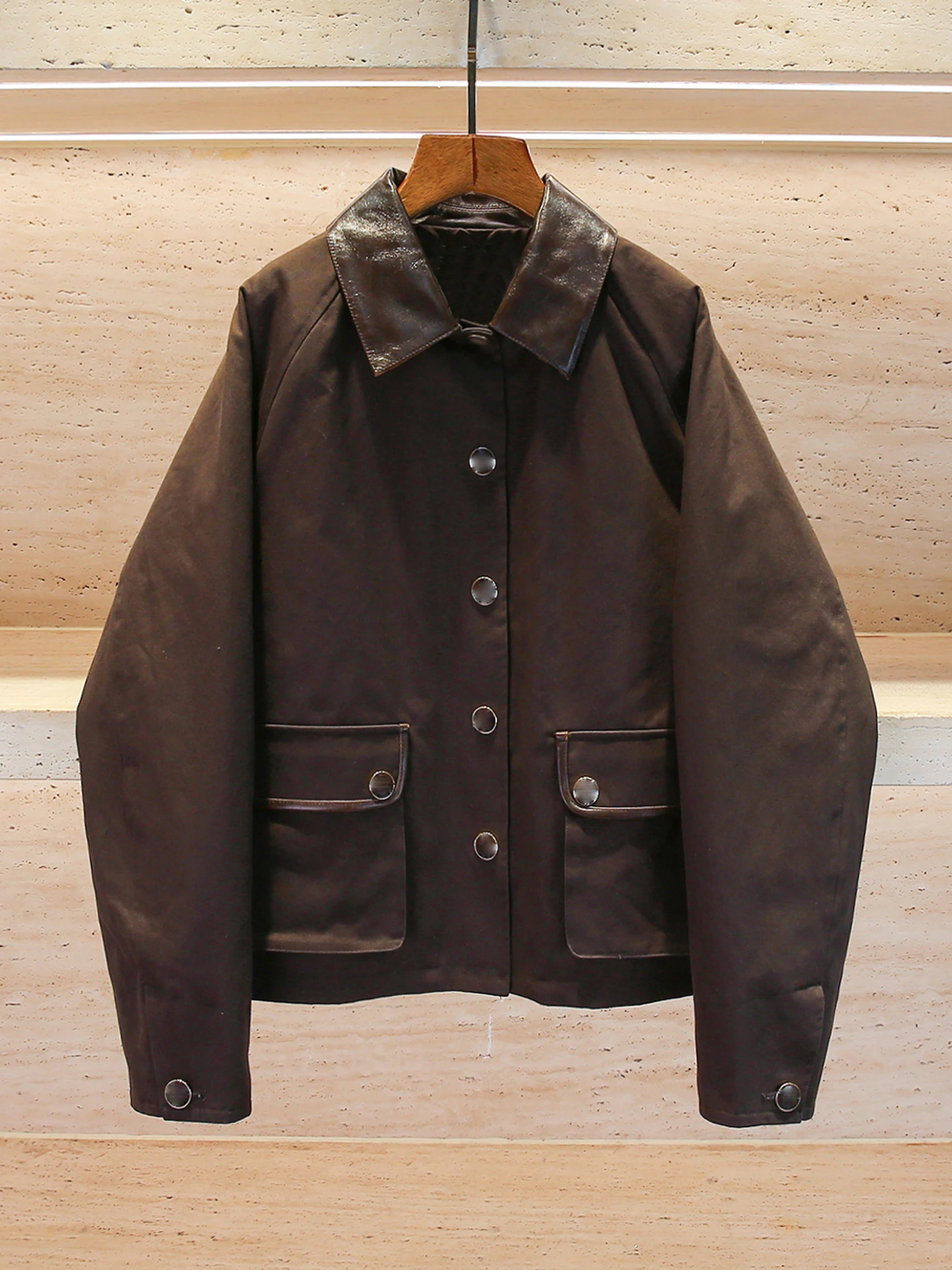 S Home South Oil High End Women's Faion 2025 Autumn Winter Hepburn Sle Versatile Leather Jaet Coat Classic Commute Sle