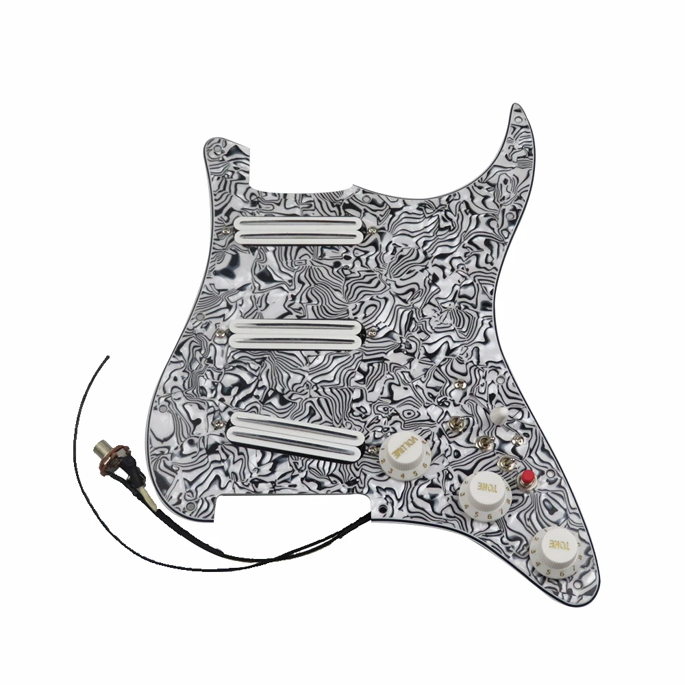 

Black & White Zebra Pickguard White Pickup Dual Hot Rails Humbucker Pickup Versatility Pre-wired Pickguard