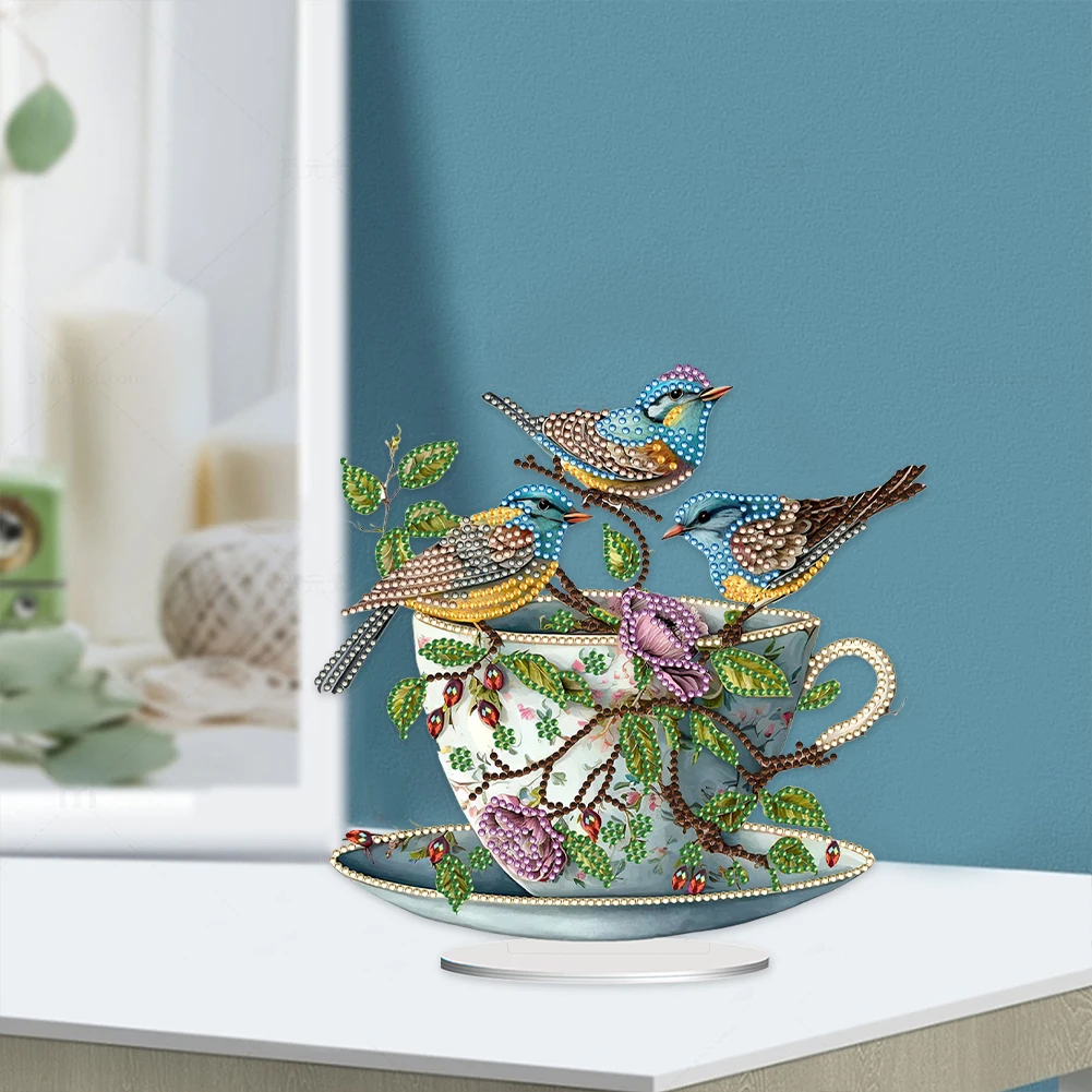 

Teacup Bird 2D/Flat DIY Desktop Diamond Art Kits 5D DIY Diamond Art Tabletop Decorations Diamond Painting Desktop Decorations
