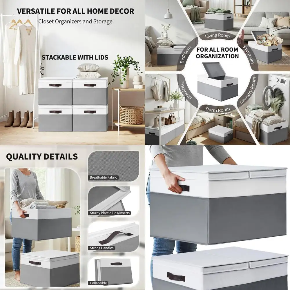 

2 Pack EXTRA LARGE Blanket Storage Baskets with Lids, 22”x16”x12” Closet Organizers Bins for Clothes Towel/ Storage Box with Lid