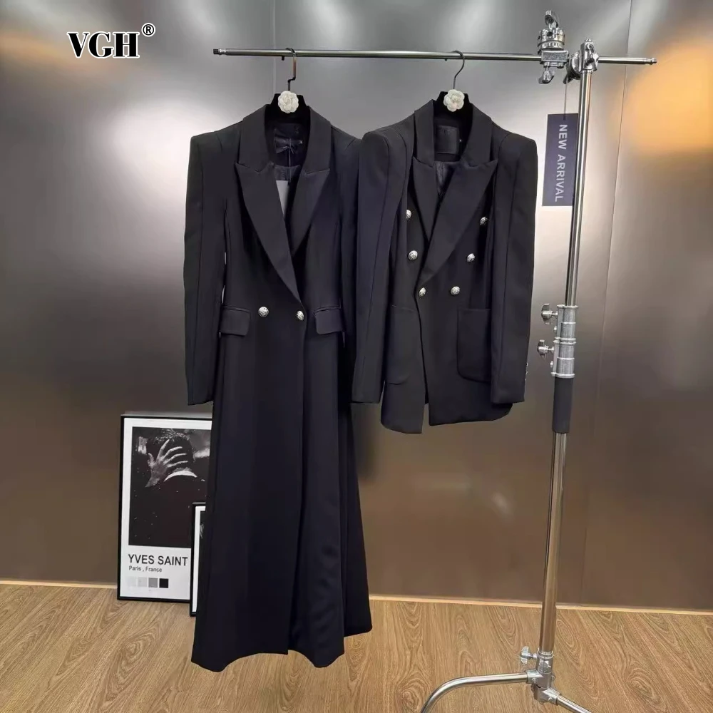 

VGH Black Color Baiscs Fashionable Coats for Women Lapel Long Sleeves Patchwork Buttons French Office Style Jacket Female Autumn