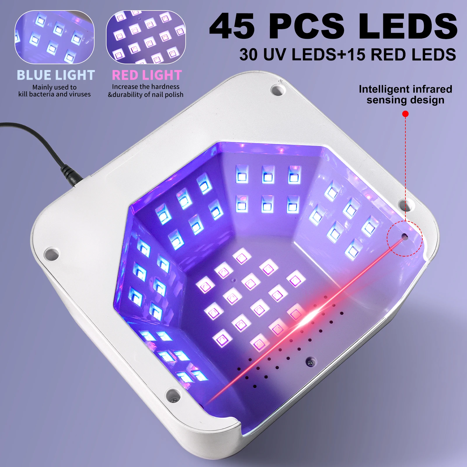 プロフェッショナル UV LED ネイルドライヤー 45 ランプビーズジェルネイルポリッシュ UV ネイルライトタイマー付き自動センサーマニキュアツール