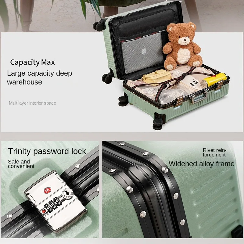 Valigia con password con telaio in alluminio per uomo/donna Ruote multidirezionali silenziose di grande capacità Valigia da viaggio da 20 pollici
