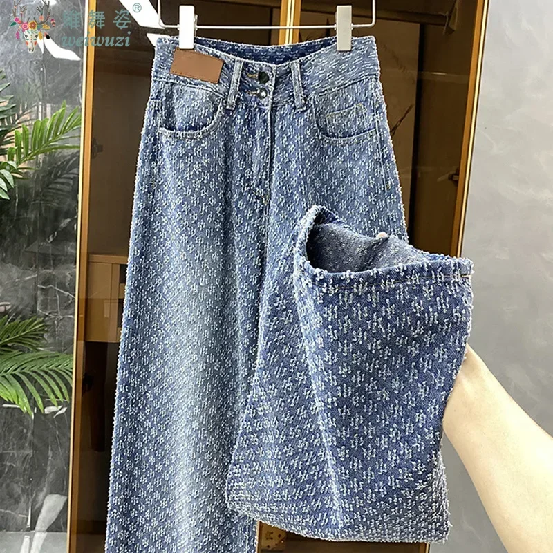

New Fashion Slimming Straight-Leg Long Jeans Women High-Waisted Loose-Fit Denim Trousers Trendy Letter Print Design Daily Jeans