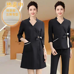 SPA Workwear 2pcs Sets Spring/Summer Beige Massage Work Uniform Sets Female Beautician Clothes Wholesales Beauty Clothing S-4XL