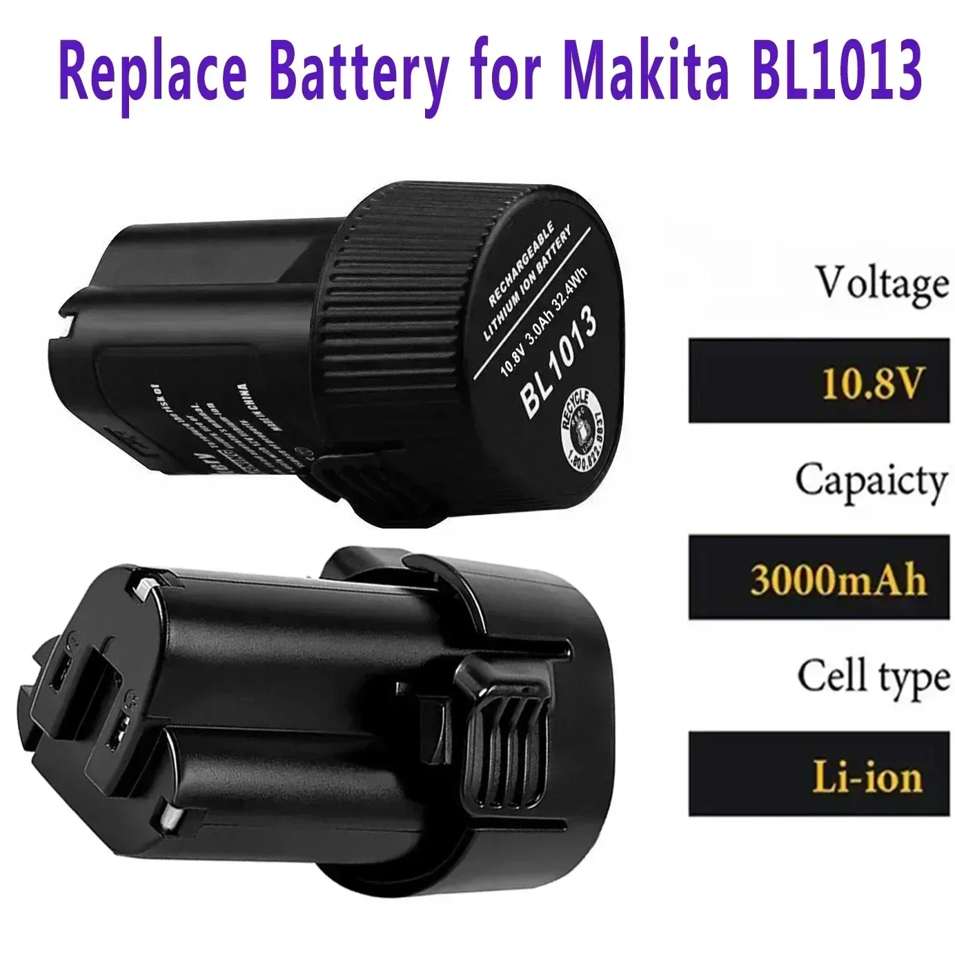 10.8V 3.0Ah Real Capacity Li-ion Battery for Makita BL1013 BL1014 BL 1013 BL 1014 LCT203W 194550-6 194551-4 195332-9 DF030D