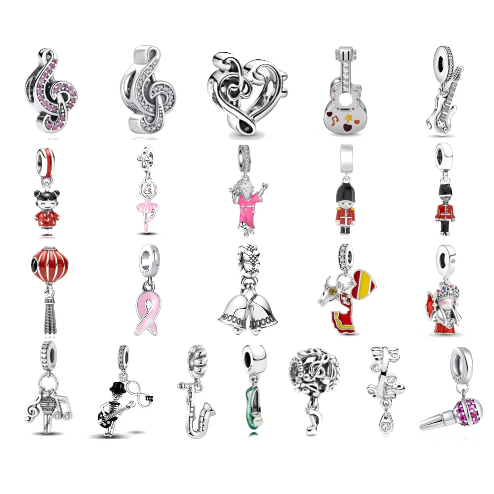 جديد 925 فضة الغيتار الموسيقية ملاحظة سحر of ley 925 سلسلة مطرز صالح الأصلي قلادة سوار DIY بها بنفسك السيدات مجوهرات