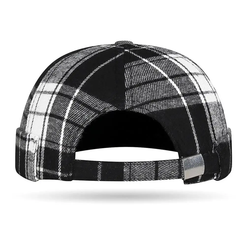Berretto in pelle di melone autunnale Cappello da padrone di casa scozzese Berretto Docker Cappelli a cuffia a quadretti grandi Cappello senza tesa regolabile Cappellini di melone da strada unisex